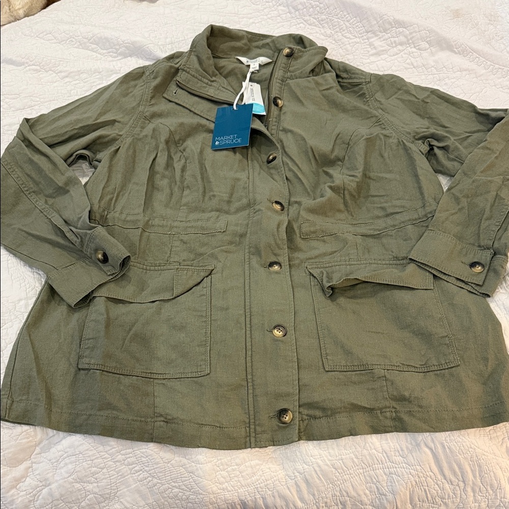Market & Spruce Olive Green Utility Jacket with Front Pockets